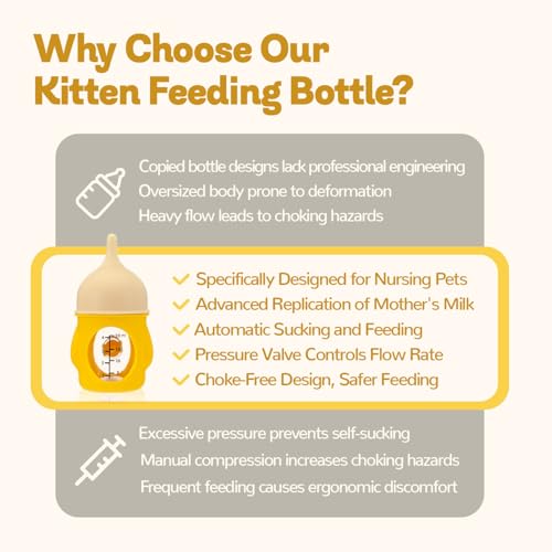 Ergonomic Pet Nursing Bottle,Puppy Bottles for Nursing Puppy Milk - 20ml Slow Flow Kitten Bottle Feeding kit for Newborn Kittens/Puppies/Small Animals, Easy-Clean Silicone Feeder (‌Yellow‌) - color: ‌Sunbeam Yellow‌
