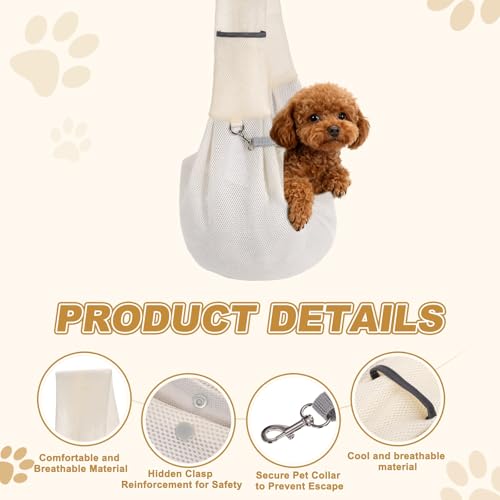 Dog Sling Carrier for Small Dogs and Cats Up to 16.5 Lbs, Soft Pouch Breathable Mesh Pet Crossbody Shoulder Bag, (Beige, 1 Pcs) Intended for Outdoor/Camp/Travel - color: Beige