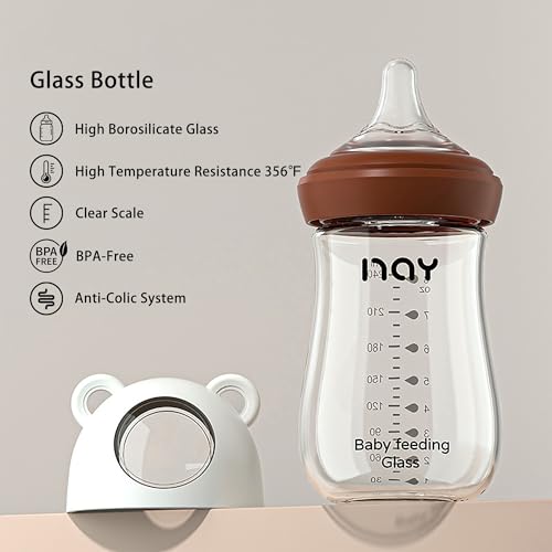 yanyoyo Natural Glass Baby Bottle for Breastfeeding Babies, 8oz Anti-Colic Baby Bottle with Natural Response Nipple(M), Clear, Wide Neck, 2 Pack, 3 Months+ - color: White, size: 8 Ounce (Pack of 2)