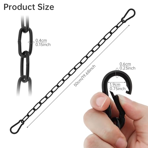 20 inch Gate Chain Lock with Both-Ended M5 Carabiners,Chain Dia 4 mm,Black | 304 Stainless steel, for outdoor fence gates,pet cages, easy to lock/unlock, extra security, for gate that wouldn’t stay shut - size: 20" x 5/32"