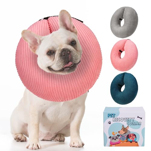 BINGPET Inflatable Dog Cone Collar,Dog Neck Donut Alternative After Surgery | Soft Cone for Large Medium Small Dogs Cats, Recovery E Collar to Stop Licking Pets from Injury, Lightweight Breathable Cotton - color: Pink, size: M(Neck: 13"-16" | Diameter: 16