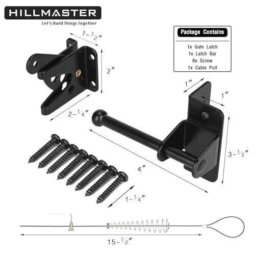 HILLMASTER Self Locking Gate Latch for Wooden Fence with Steel Spring Cable Pull,Heavy Duty Gravity Fence Latch for Metal Gates,Vinyl Fence,Gate Hardware Gate Door Lock for Outdoor Pool,Black Finish - style: Ring Pull