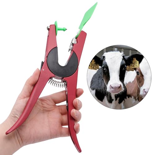 LIUCOGXI Blank 100 Pieces Livestock Ear Tags and Applicator Kit for Cattle, Pig, Horse, Camel etc., Oval, TPU, Green/Yellow/Blue/Orange, 100 Sets with Automatic Lock | TPU Livestock Ear Tag Kits Animal Identification with Ear Tag Applicator (Green) - colo