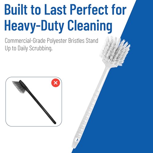 SPARTA 20" Floater Scrub Brush with Long Handle, Oil-Resistant Polyester Bristles, Multiple Trim Angles, Foam-Injected Polymer Block, Commercial Cleaning Tool, White