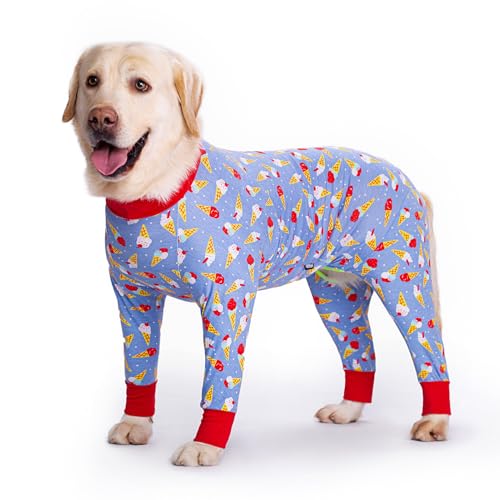 Dog Surgery Recovery Suit Female Male for Dogs After Surgery Medium Large Dogs Onesie Dog Pajamas Pjs Clothes (red ice Cream, 28 (Chest 26.77 in | Backlength 18.11)) - color: red ice cream, size: 28 (Chest 26.77 in | Backlength 18.11)