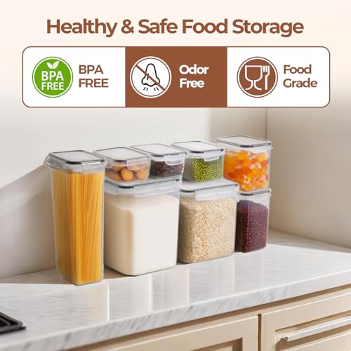 ComSaf Airtight Food Storage Containers with Lids 7size 11Pack, Stackable | Plastic Canister, Flour Sugar Cereal Pasta Rice Oats Coffee Snacks Dry Food, Pantry Kitchen, Label & Scoop, BPA-free, Clear - size: 7 Size-Rectangle