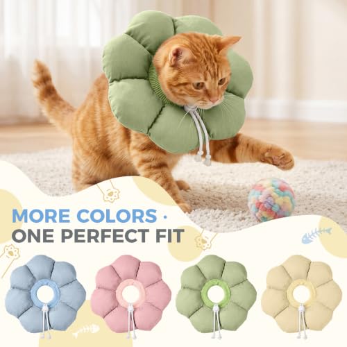 Avont Soft Cat Cone S Sagegreen Post-Surgery Anti-Lick Adjustable | Sagegreen S, Neck 5.9-9.8", Anti-Lick, Breathable, Lightweight, Soft Cotton, Adjustable Drawstring - color: Sagegreen, size: S (5.9" – 9.8")