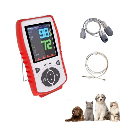 Veterinary Handheld Pulse Oximeter for SpO2/Heart Rate/TEMP | Vet-Recommended, Accurate Reading for Dogs/Cats/Horses/Pets, Rechargeable, Multi-lingual, Silicone Protective Case