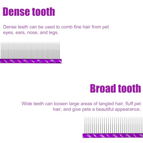 Fearless Alpaca Metal Pet Comb for Grooming Cats and Dogs (Purple) - Purple, Blue, Red, and Gold Colors Available - 8 Inch Length - Rounded Spine - Great Tool for Mats and Shedding
