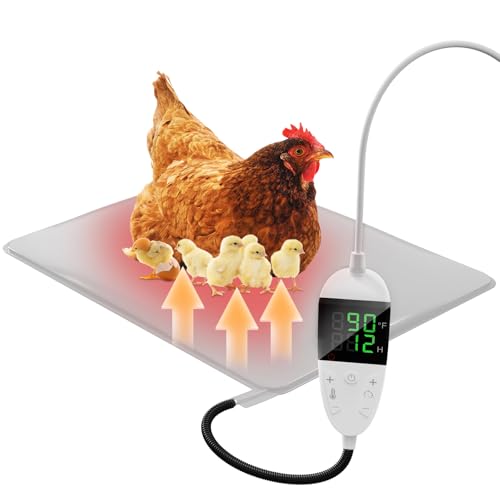 Chicken Heating Pad with Adjustable Digital Thermostat, Electric Chicken Heated Mat with Chew Resistant Cord, Waterproof Outdoor Chicken Coop Heater for Baby Chicks, Brooder Heater Warming Pad, White - color: White