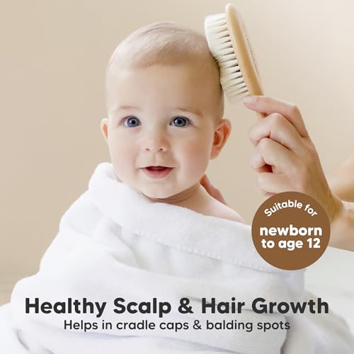 Wooden Baby Hair Brush Set for Newborns, Toddler Comb (Walnut, Regular) | Soft Goat Bristle, Baby Brush and Comb Set, Infant Grooming Kit, Cradle Cap Care, Durable & Gentle, Boy, Girl Bath Essential - color: Walnut, size: Oval, Regular 7"