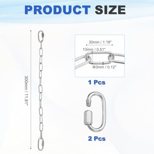 PATIKIL Gate Chain Lock, (11.9 Inch, Silver) (1Pcs)304 Stainless Steel Hanging Chain Lock for Stall Barn/Cabinet/Fence/Hammock/Pet Cages - size: 11.9 Inch