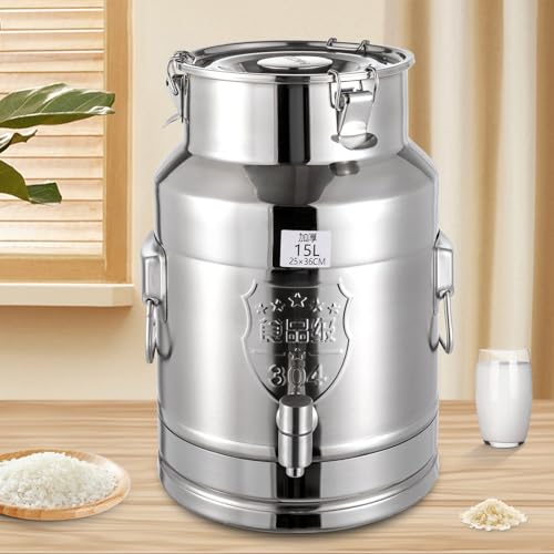 Stainless Steel Milk Can, 15 Liter Seamless Milk Jug Wine Pail Bucket with Spigot 3.96 Gallon Anti-Leak Liquid Storage Container Milk Pail with Sealed Lid for Milk and Wine (15L with Spigot) - size: 15L with Spigot