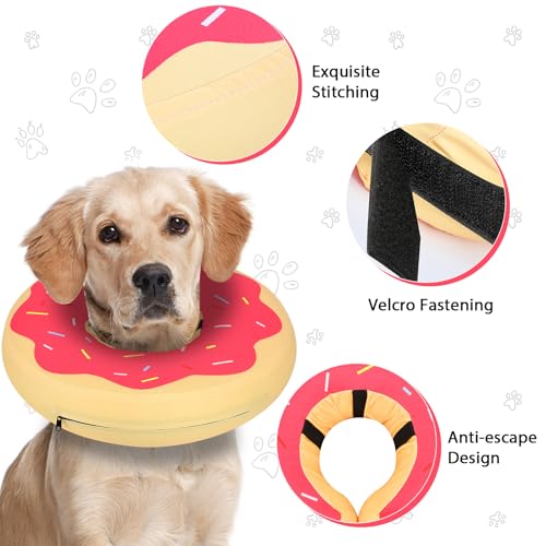 MIDOG Inflatable Dog Cone, Donut Recovery Collar After Surgery, Large | Soft inflatable donut e-collar; stops licking after surgery; pet eats & sees normally; neck 15-20 in (L); not for chewers - color: DarkPink, size: Large (Neck:15"-20")