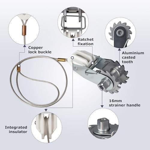 Electric Fence Wire Strainer, 5 PCS in-Line Wire Strainer & Termination Kit, Heavy Duty Wire Ratchet Electric Fence Tensioner with Integrated Insulator, Farm Fence