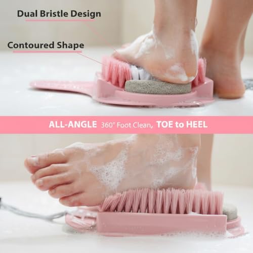 Efforest Shower Foot Scrubber Mat with Pumice Stone - Cleans, Smooths & Removes Dead Skin on Foot Without Bending, Foot Callus Remover with Non-Slip Suction Cups (Pink) - color: Pink