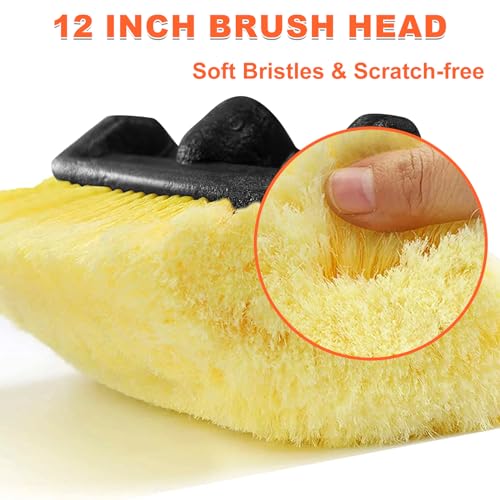 Buyplus 12FT Car Wash Brush with Long Handle, 12-Inch Soft Bristle, with Aluminium Telescoping Pole, for Cleaning Car, SUV, RV, Boats, House Siding, Floors, Solar Panels, and More