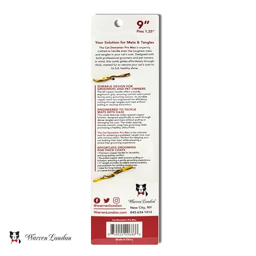 Warren London Cat DeMatter Pro Max 9-Inch Copper Grooming Comb - style: Cat Dematting Pro Max