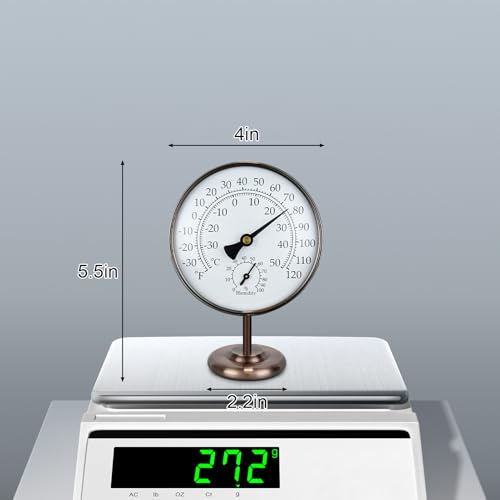 4 in Solid Brass Analog Outdoor Thermometer Hygrometer | Detachable Stand, Battery-Free, Rust & Weather Resistant, Calibratable, Large Clear Dial, Indoor Outdoor Home Patio Decor - size: 4 in
