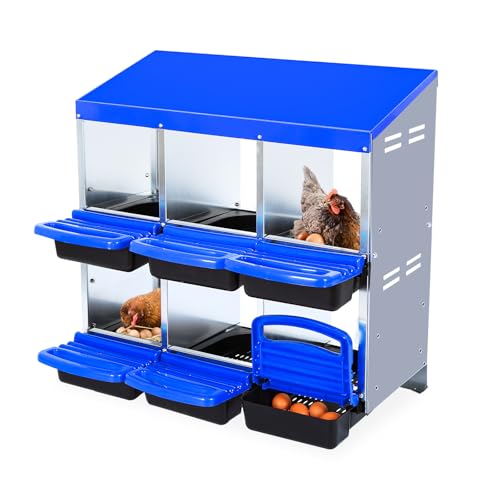 Chicken Nesting Box, Nesting Boxes for Chickens, 6 Compartments Chicken Laying Boxes with Lid Cover, Roll Away Nesting Box for Chickens Laying Egg to Protect Eggs, Blue