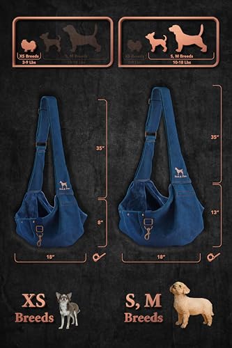 Noah & Paw Dog Sling Carrier for Small Dogs 5-18lb, Dog Sling for Small Dogs and Cats, Dog Carrier with Adjustable Padded Strap, Premium Denim, Lined with Fur, Double Safety Feature, Machine Washable - color: Light Blue, size: 18.0"L x 10.0"W x 6.5"H