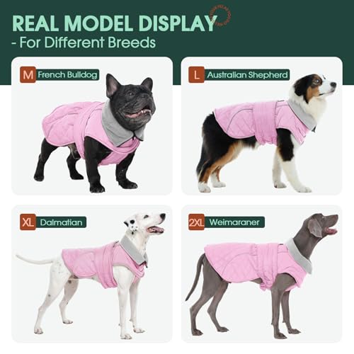 Kuoser Dog Winter Coat Waterproof Dog Snow Jacket, Warm Fleece Lined Pet Turtleneck Snowsuit Puppy Cold Weather Coats with Harness Hole, Adjustable Winter Vest for Medium Large Dogs, Pink, L - color: Pink, size: Large (Chest: 52 - 62CM / 20.47" - 24.4")