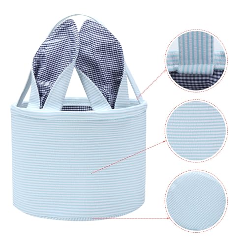 Easter Basket Easter Egg Hunting Basket Easter Bunny Basket Candy Egg Basket Gift Buckets Seersucker Egg Basket Bags for,Personalized Bags - color: C-Blue