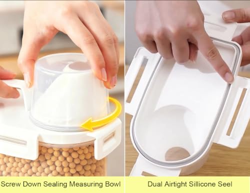 Gagee Airtight Rice Dispenser 3-5 Lb with Measuring Cup,Clear | Cereal Dry Food Flour Bin, Pet Dog Cat Food Dispenser, BPA Free Plastic Kitchen and Pantry Organization Bin for Sugar - color: 1Pcs Clear