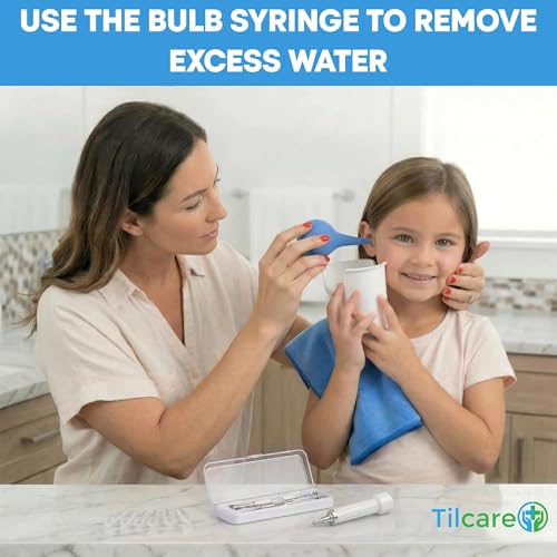 Ear Wax Removal Tool by Tilcare - Ear Irrigation Flushing System for Adults & Kids - Perfect Ear Cleaning Kit - Includes Basin, Syringe, Curette Kit, Towel and 30 Disposable Tips | Water Flush- Based Ear Cleaning Kit for Adults, Teens and Children | Inclu