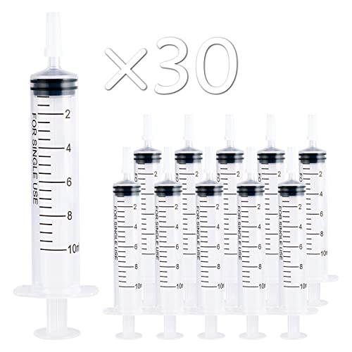 JOLLY PARTY 30 Pack 10ml Plastic Syringes, Small Syringe with Tip Cap | Oral Syringe for Scientific Labs, Feeding Pets, Measurement, Refilling, Mini 10ml Measuring Tools for Liquid, Needleless - style: 10ml