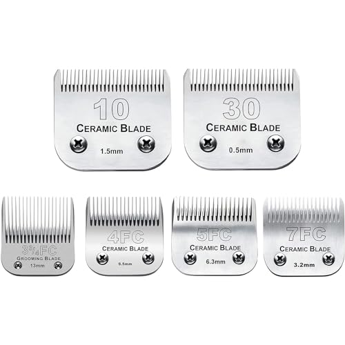 6Pack 10Blades Dog Grooming Blades Compatible with Andis Clipper | Dog Clipper Blades for Oster A5/Wahl KM Series ,Ceramic Blade & Stainless Steel Blade Size:#10+30+5FC+7FC+3FC+4F) - color: #10+30+5fc+7fc+3fc+4f