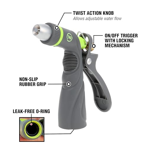 Flexzilla Metal Adjustable Pistol Grip Garden Hose Nozzle Sprayer with Durable Metal Construction & Variable Water Flow - color: Chartreuse, style: Twist Action Pistol Grip
