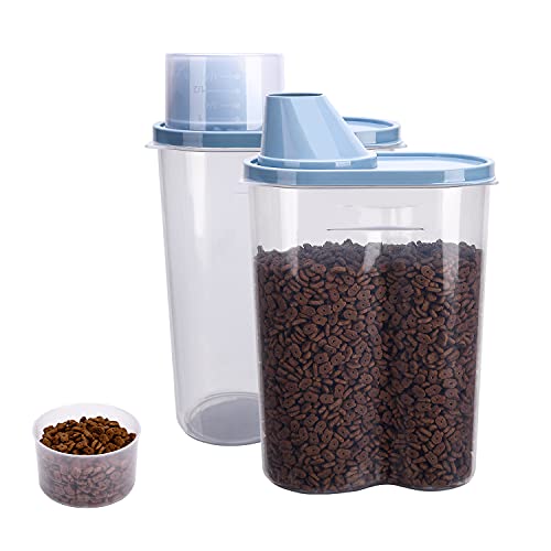 2 Pack 2lb/2.5L Pet Food Storage Container with Measuring Cup, Can Covers and Bowl for Small Dog, Cat, Waterproof-BPA Free - color: Blue 2.5L