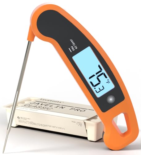 Lavatools Javelin® PRO Classic Ultra-Fast 2-Second Professional Digital Instant Read Meat Thermometer for Grill and Cooking, Auto-Rotating Backlit Display, IP65 Water Resistant NSF Certified–Tangerine - color: Tangerine