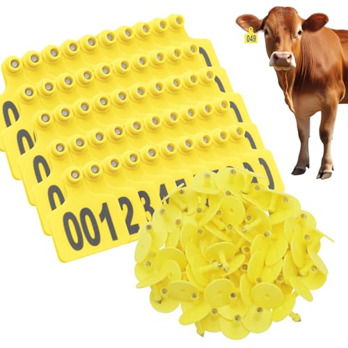 100PCS Cattle Ear Tags Numbered 001-100,Plastic Livestock Ear Tags with Animal Identification Tags for Cattle Cows Hogs Pigs Sheep Goats (Yellow) - color: YELLOW