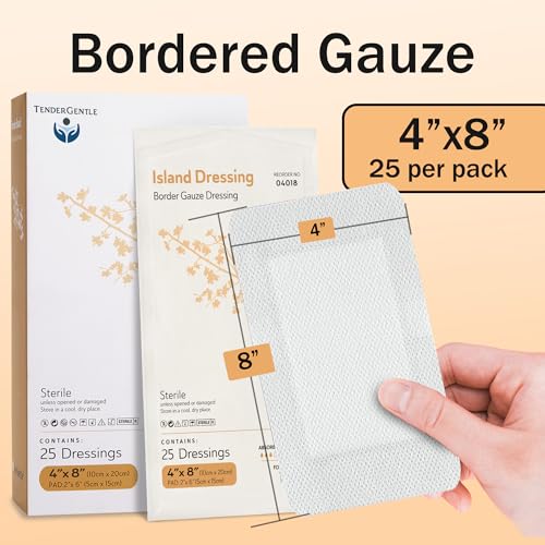 Bordered Gauze Island Dressing 4x8-25 Adhesive Gauze Pads for Wound Protection - Good for Hospitals, Medical Facilities, First Aid Kits, and More - style: 4x8
