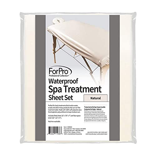 ForPro Professional Collection Waterproof Massage Table Cover, Protective Spa Treatment Sheet Set for Massage Tables, Machine Washable, includes Massage Fitted Sheet and Face Rest Cover, Natural | for Massage & Treatment Tables, Disposable Table Sheets, S