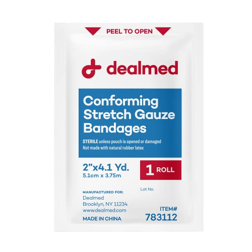 Dealmed 2 in Sterile Stretch Gauze Bandage - Latex Free - 12 Rolls | Polyester Mesh, Hypoallergenic Fabric, 4.1 yd Length, Individually Wrapped, Self Adhering, For Arm Wrist Ankle Leg - size: 2 Inch (Box), style: Sterile
