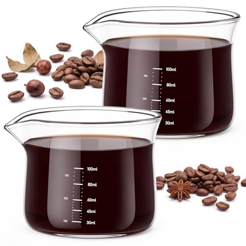 2 Pcs Espresso Measuring Cups 100ml/3oz Espresso Shot Glasses with V-shaped Mouth Clear Pouring Cup Milk Frothing Pitcher Accessories