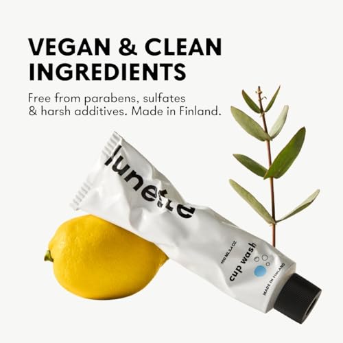 Lunette Menstrual Cup Wash – pH‑Balanced Cup & Disc Cleanser - 100 ml | Silicone‑Safe, Vegan, Lemon & Eucalyptus, Removes Cup Residue, Travel‑friendly, Made in Finland - color: Transparent