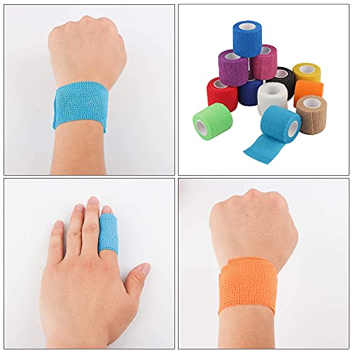 24 Pack Self Adherent Cohesive Wrap Bandages 2 Inches X 5 Yards, First Aid Tape, Elastic Self Adhesive Tape, Athletic, Sports wrap Tape, Bandage Wrap for Sports, Wrist, Ankle (Rainbow Color)