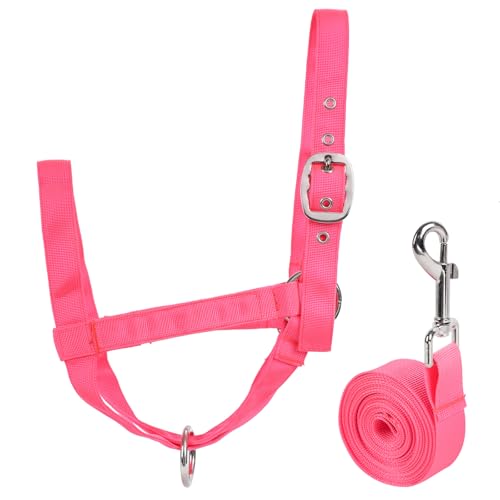 Cow Halter Cattle Halters Adjustable Calf Halter with Leading Rope for Horse Donkey Goat Nylon Cattle Training Supplies Pink L - color: Pink, size: L