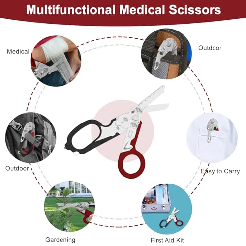 6-in-1 Heavy-Duty Emergency trauma shears (dark red) - color: Dark Red