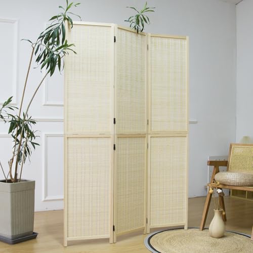 3 Panel Room Divider and Folding Screen Divider,Two in One Detachable and Foldable Panel Divider for Room Separation,Beige,67" H x 46" W - color: Beige, size: 3 Panel