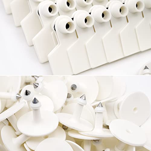 Blank Ear Tags 100 Pieces Blank Livestock Identification Ear Tags for Cattle Cow Pig Goat Sheep Dog (White) - color: White