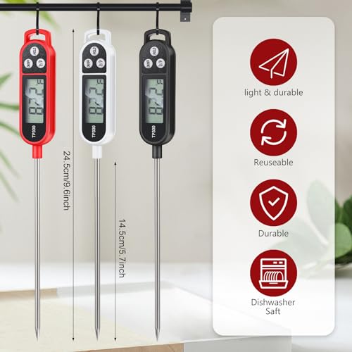 6 Pcs Instant Read Meat Thermometer Long Probe,Black, White, Red | Probe Waterproof Digital Thermometer, For Cooking BBQ Water Milk Liquids, Quick Accurate Food Temperature - color: Black, White, Red