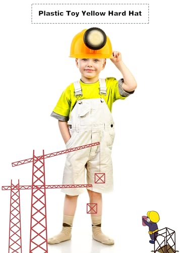 2 Pack Kids Construction Hat Miner Costume Helmet with Light for Boys Girls Dress Up Halloween Party Supplies - color: Red,yellow