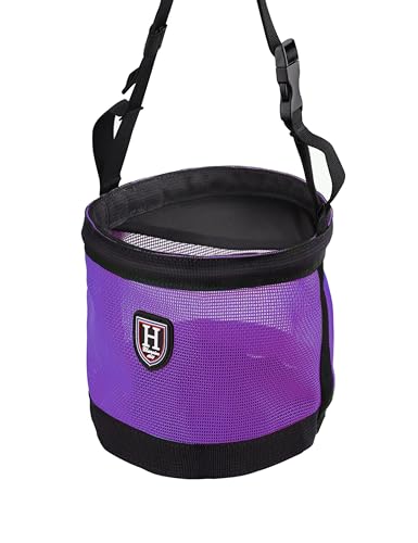 Harrison Howard Horse Muzzle Feed Bag Nylon Mesh Grain Feed Bag with Padded Neck Strap Adjustable Belt Purple Medium - color: Purple, size: Medium