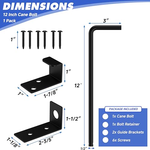 12 Inch Cane Bolt Gate Drop Rod, Square Heavy Duty Steel Anchor | Solid Steel, Black Powder Coated; Holds Gate Securely in Place; for Wood, Vinyl, Metal Gates,Fence; Easy to Install - size: 12 Inch