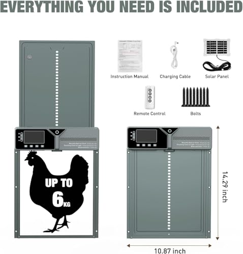 Large Automatic Chicken Coop Door, Solar Powered, Anti-Pinch | 4000mAh Battery, Light Sensor & Timer, Remote Control, For Chickens, Ducks & Geese, Blue - color: Blue